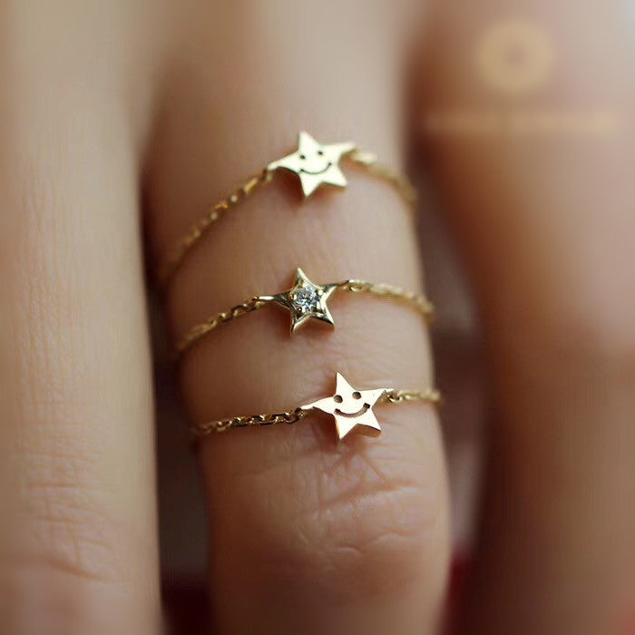Exquisite Five-Pointed Star Ring 0.02 Carat True Mined Diamond set in Pure 18K Solid Gold (GRA)