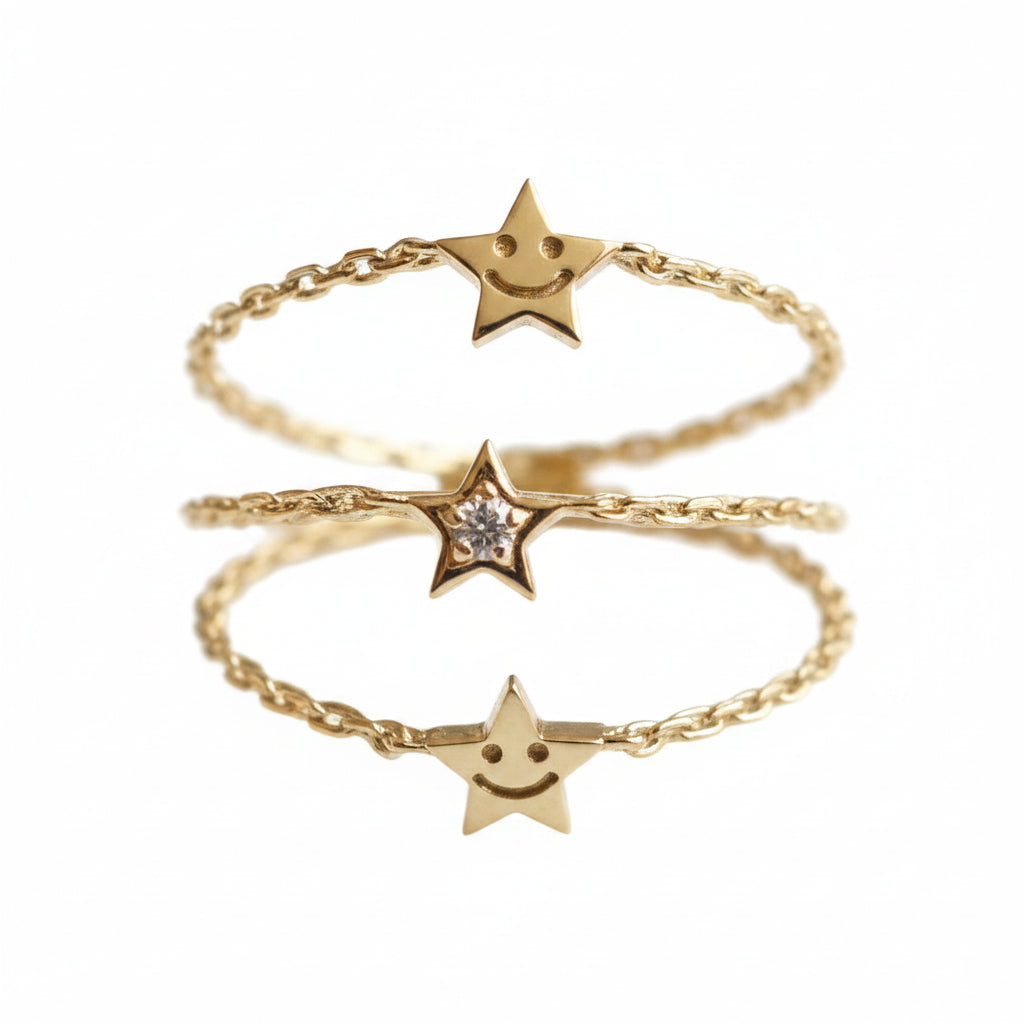 Exquisite Five-Pointed Star Ring 0.02 Carat True Mined Diamond set in Pure 18K Solid Gold (GRA)