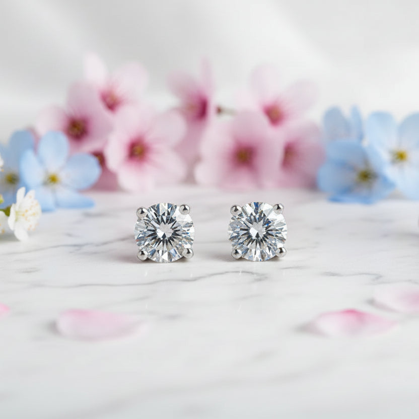 European Four Claw 2 Carat Moissanite Diamond Earrings set in 925 Sterling Silver (GRA)