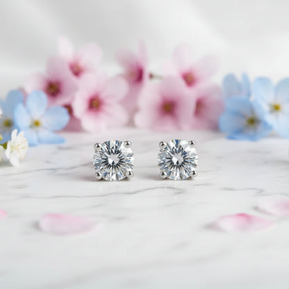 European Four-Claw 2 Carat Moissanite Earrings set in 18K White Gold Plated 925 Silver (GRA) Capella Reya front 