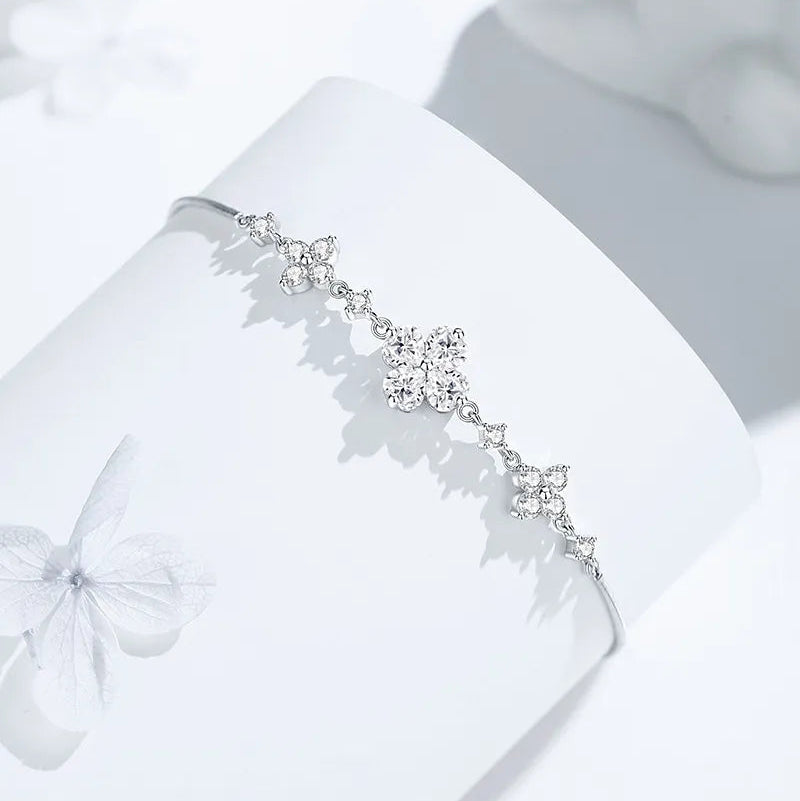 Fairy Tale Floral Design Natural Zircon Gemstone Bracelet in 18K White Gold Plated 925 Silver Capella Jewellery