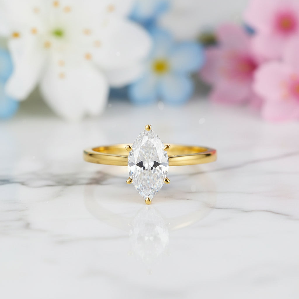 European Oval Design 1 Carat Moissanite Diamond Ring set in 18K Gold Plated 925 Silver (GRA)