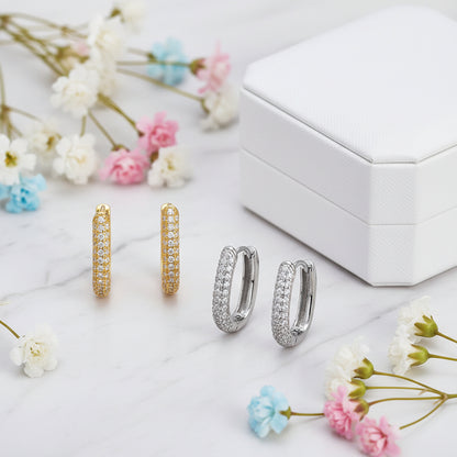 French Inspired Hoop Micro-Pavé Natural Zircon Gemstone Earrings set in 18K Gold Plated 925 Silver Capella Jewellery