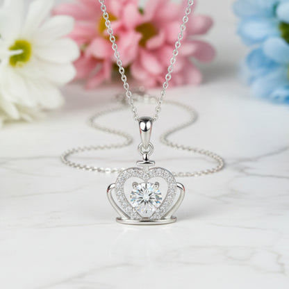 Royal Heart Crown 1 Carat Moissanite Necklace set in Platinum Plated 925 Silver (GRA) Capella Jewellery