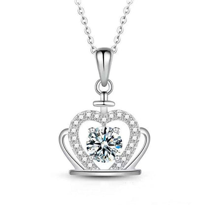 Royal Heart Crown 1 Carat Moissanite Necklace set in Platinum Plated 925 Silver (GRA) Capella Jewellery