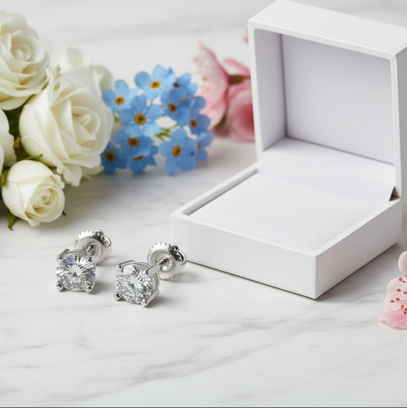 European Four Claw 2 Carat Moissanite Diamond Earrings set in 925 Sterling Silver (GRA)