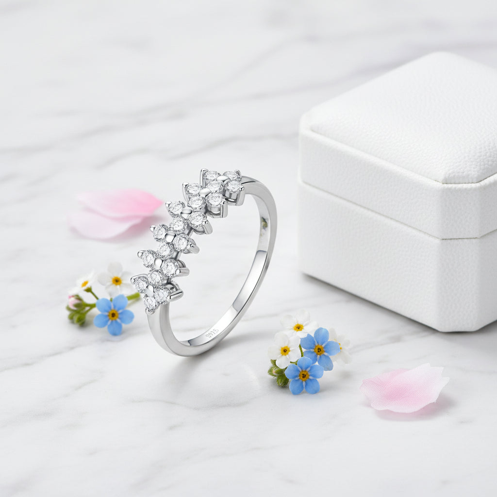 Four Leaf Clover Micro 0.6 Carat Moissanite Diamond Ring set in 18K Gold Plated 925 Silver (GRA)