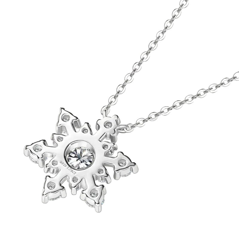 Snowflake Design 1.8 Carat Moissanite Diamond Necklace set in 18K Gold Plated 925 Silver (GRA)