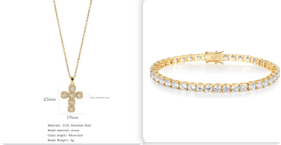 18K Gold Plated Zircon Crystal High-grade Tennis Full Diamond Bracelet