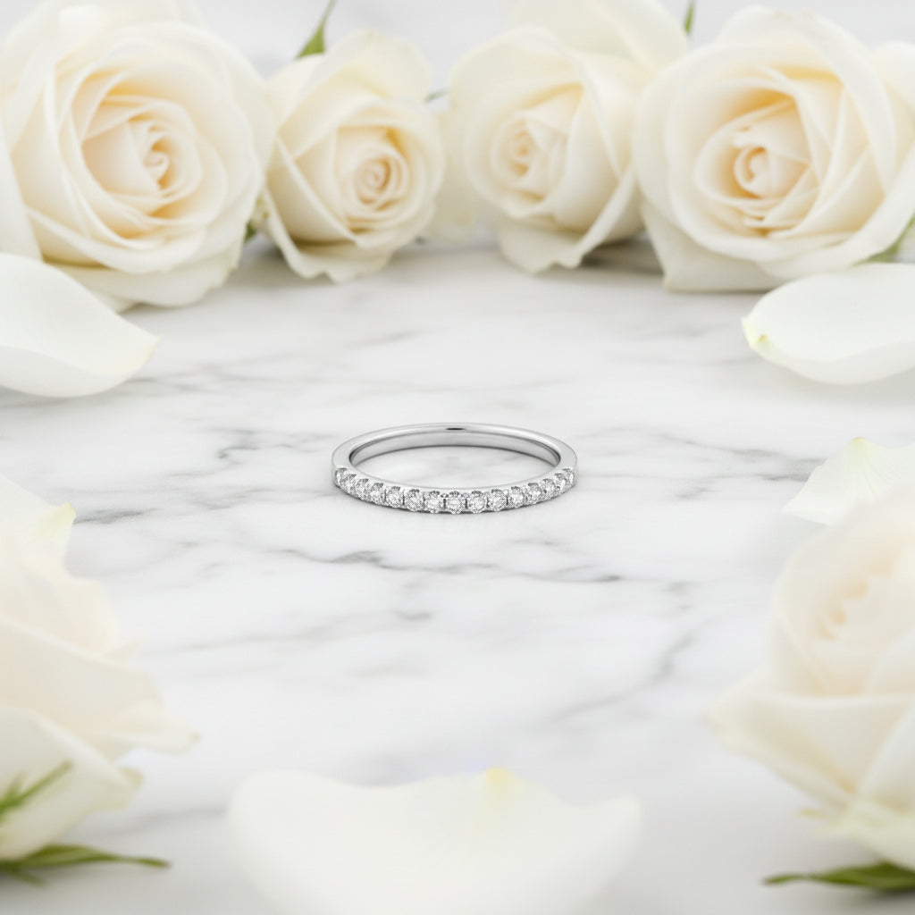 French 15 Row Eternity Ring 0.22 Carat Moissanite Diamond set in 18K White Gold Plated 925 Silver (GRA)