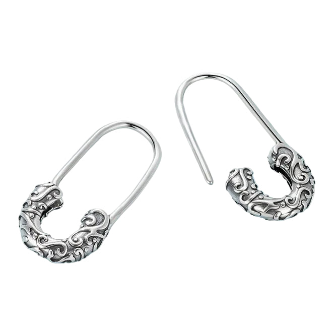 Rolling Grass British Pattern Design Safety Pin Style Earrings set in 925 Sterling Silver