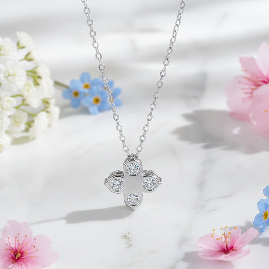 Four-Leaf Clover 2 Ct Moissanite Diamond Pendent set in 18K White Gold Plated 925 Silver (GRA)