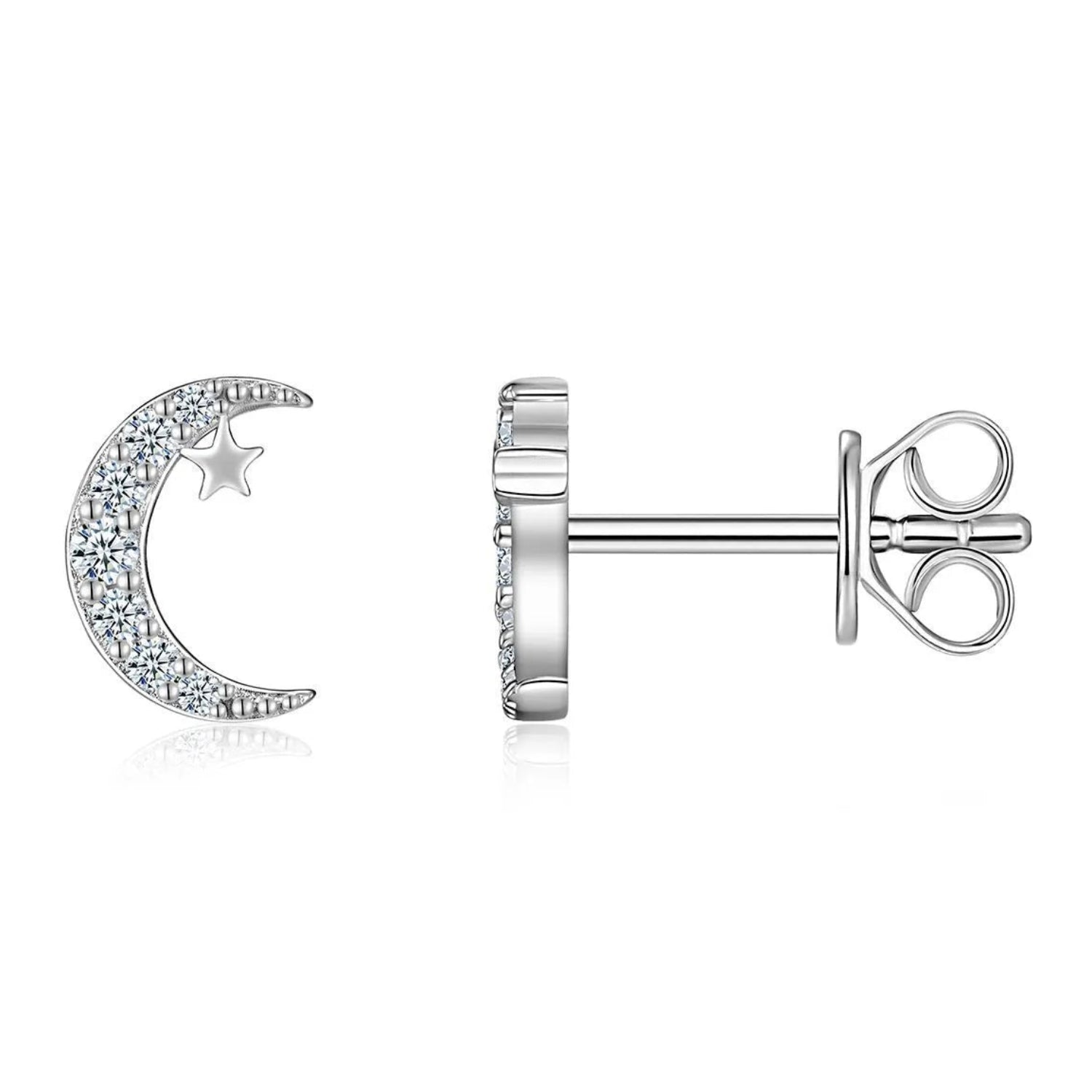 Moon & Saturn Micro Inlaid Moissanite Diamond Earrings set in 925 Sterling Silver (GRA)