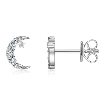 Moon & Saturn Micro Inlaid Moissanite Earrings set in 925 Sterling Silver (GRA) Capella Reya main side image