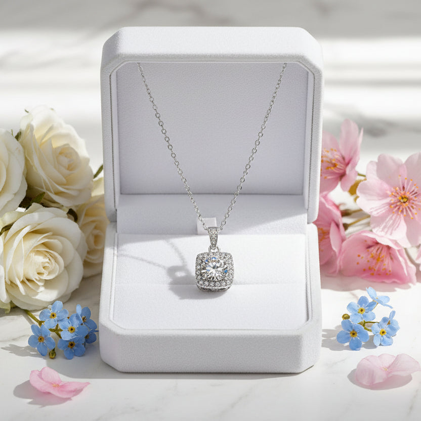 Italian Design Square Inlaid 1 Carat Moissanite Diamond Pendant set in 925 Silver (GRA)