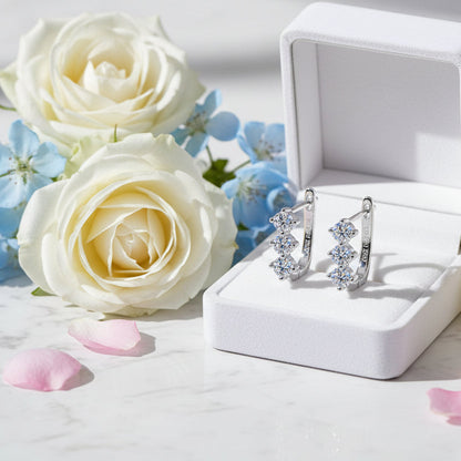 French Three Stones 0.6 Carat Moissanite Earrings set in 18K Gold Plated 925 Silver (GRA) Capella Reya pic 2