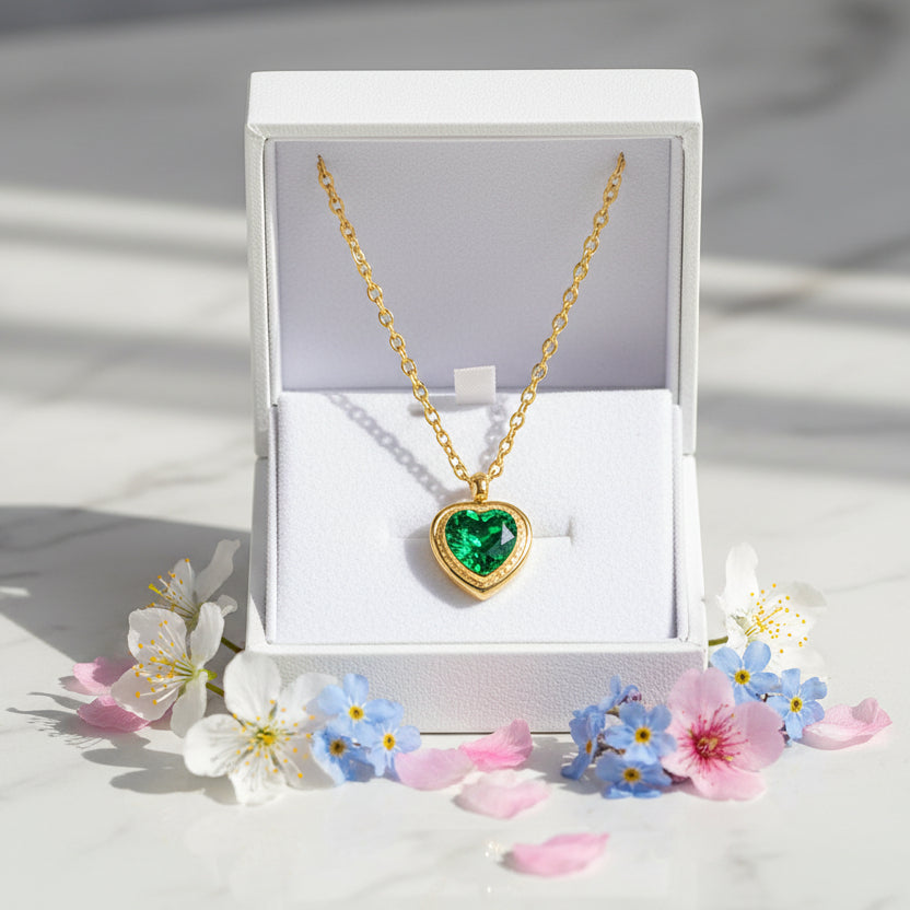 Vintage European Jacinth Peach Heart Natural Zircon Gemstone Necklace set in 18K Gold Plating Capella Jewellery