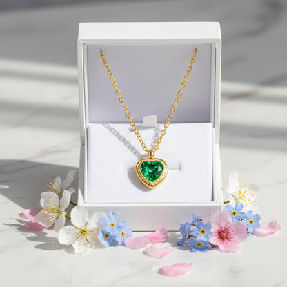 Vintage European Jacinth Peach Heart Natural Zircon Gemstone Necklace set in 18K Gold Plating Capella Jewellery