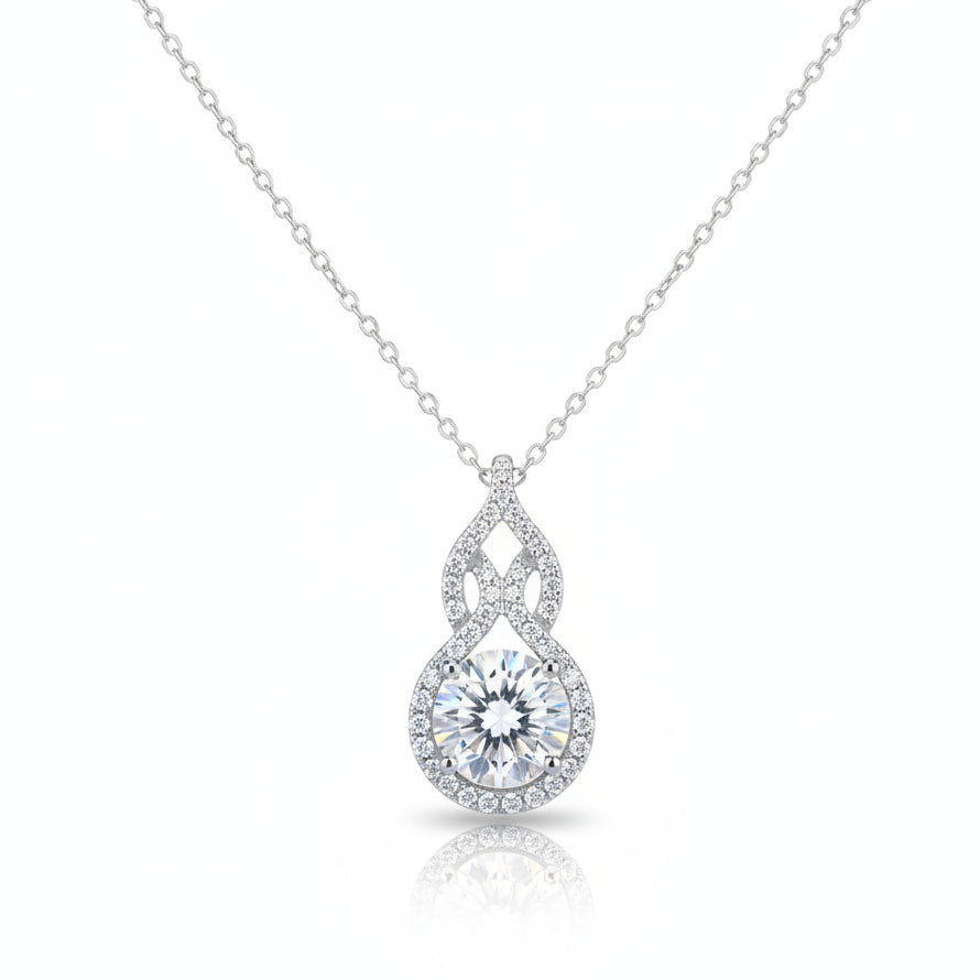 Korean Design 1 Carat Moissanite Diamond Pendant set in Platinum plated 925 Silver (GRA)