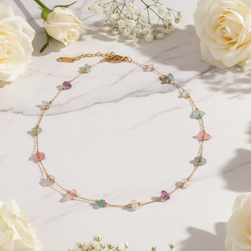 Natural Gravel Bracelet and Necklace set in 18K Gold Plating