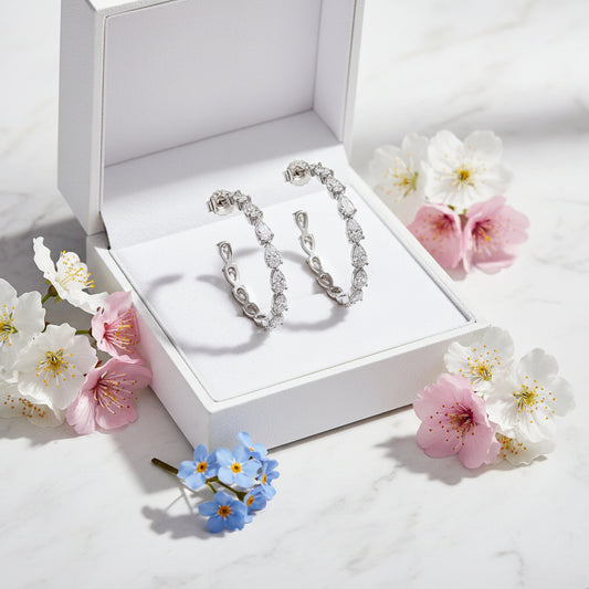 Large European Hoop Natural Zircon Gemstone Earrings set in Platinum Plated 925 Sterling Silver