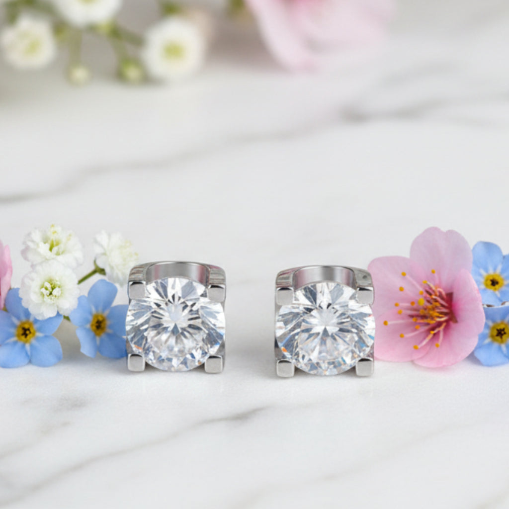 Italian Bull Head Design 2 Carat Moissanite Diamond Earrings set in Platinum Plated 925 Silver (GRA)