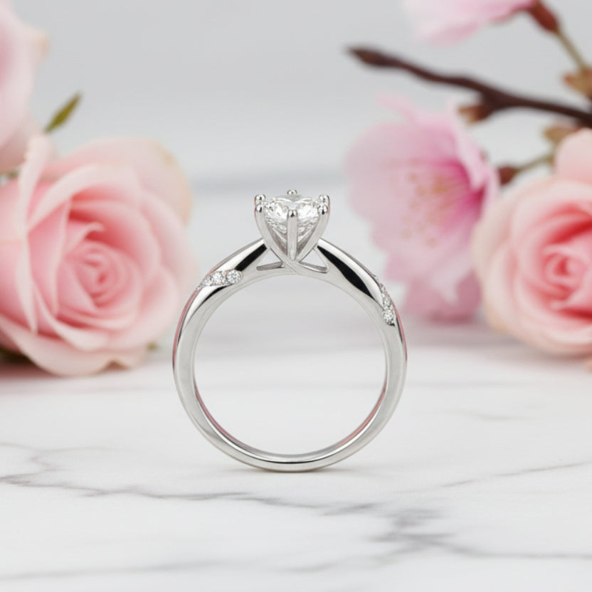French Six-Claw Design 1.5 Carat Moissanite Diamond set in 18K White Gold Plated 925 Silver (GRA)