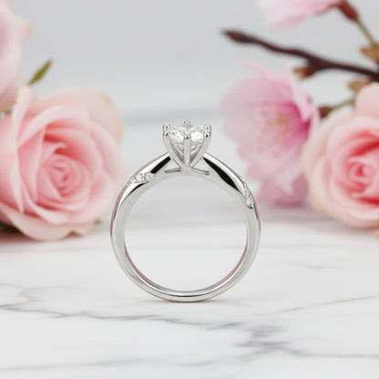 French Six-Claw Solitaire Micro Inlaid 1.5 Carat Moissanite Ring set in 18K White Gold Plated 925 Silver (GRA) Capella Jewellery