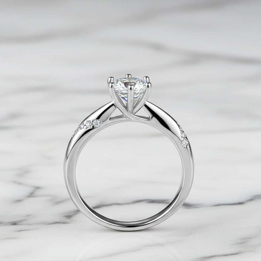 French Six-Claw Design 1.5 Carat Moissanite Diamond set in 18K White Gold Plated 925 Silver (GRA)
