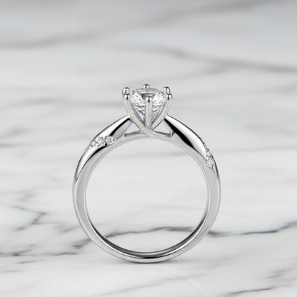 French Six-Claw Solitaire Micro Inlaid 1.5 Carat Moissanite Ring set in 18K White Gold Plated 925 Silver (GRA) Capella Jewellery