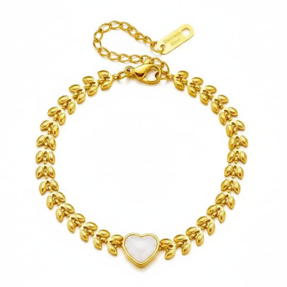 European Design Fashionable Heart-Shaped Shell & Flowers Bracelet set in 18K Gold Plating Capella Jewellery
