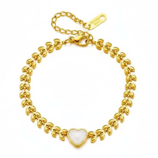 European Design Fashionable Heart-Shaped Shell & Flowers Bracelet set in 18K Gold Plating