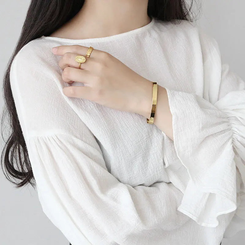 Classic Gold French Fashion 6mm Bangle Bracelet set in 18K Gold Plated 925 Sterling Silver Capella Jewellery