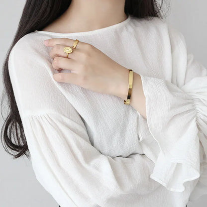Classic Gold French Fashion 6mm Bangle Bracelet set in 18K Gold Plated 925 Sterling Silver Capella Jewellery