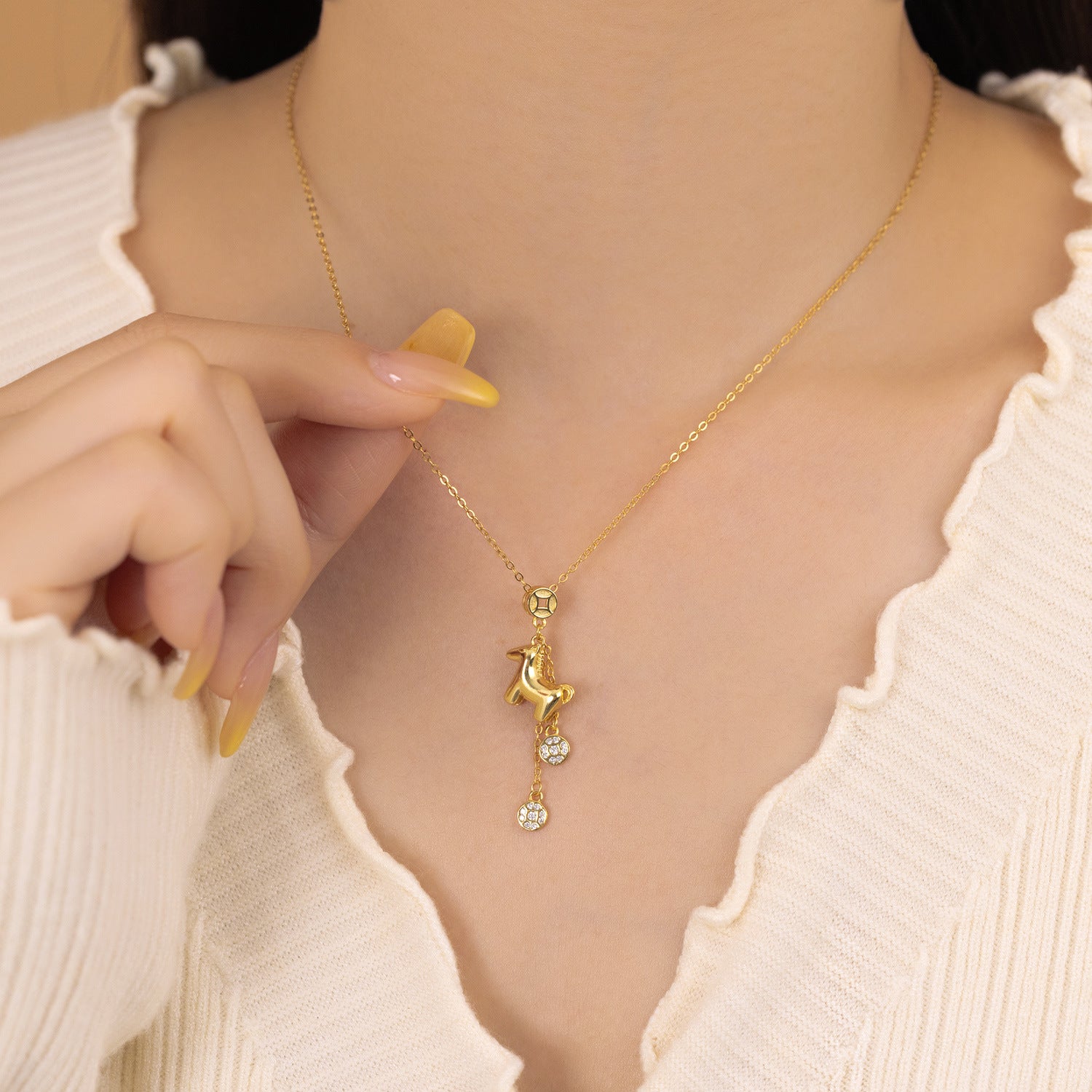 Lucky Pony Natural Zircon Gemstone Necklace set in 18K Gold Plated 925 Sterling Silver