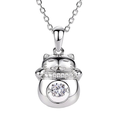 French Lucky Cat 0.3 Carat Moissanite Pendant set in 18K White Gold Plated 925 Silver Capella Jewellery