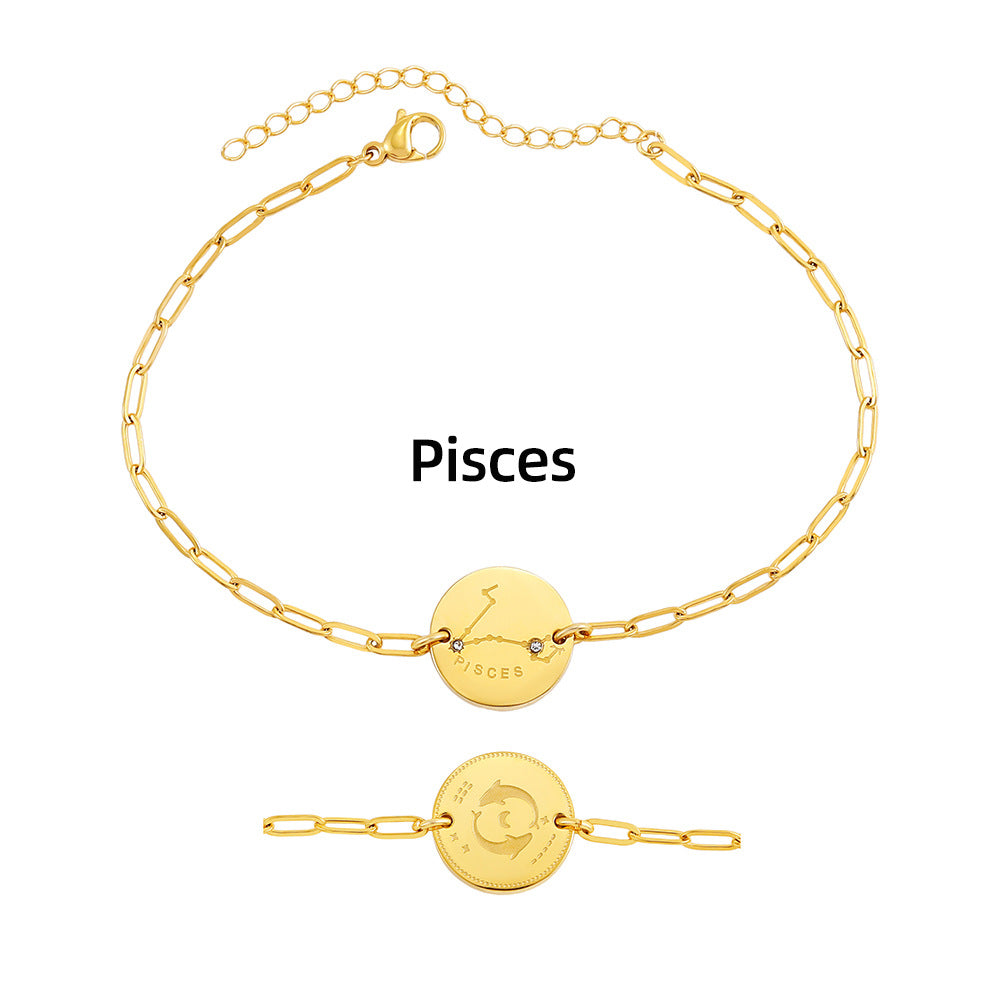 Twelve Constellation Stars Signs Micro Inlaid Natural Zircon Bracelet set in 18K Gold Plating