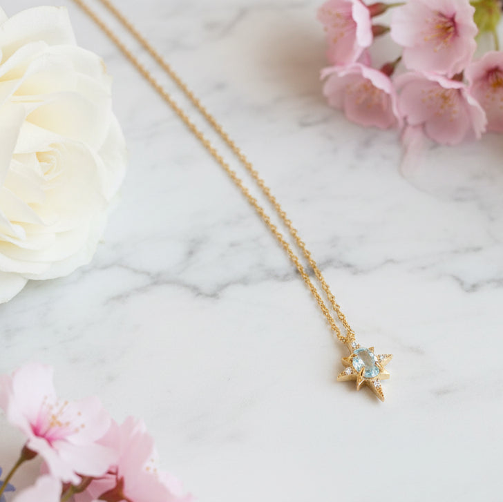 Japanese Natural Turquoise Topaz Gemstone Necklace set in 18K Gold Plated 925 Silver