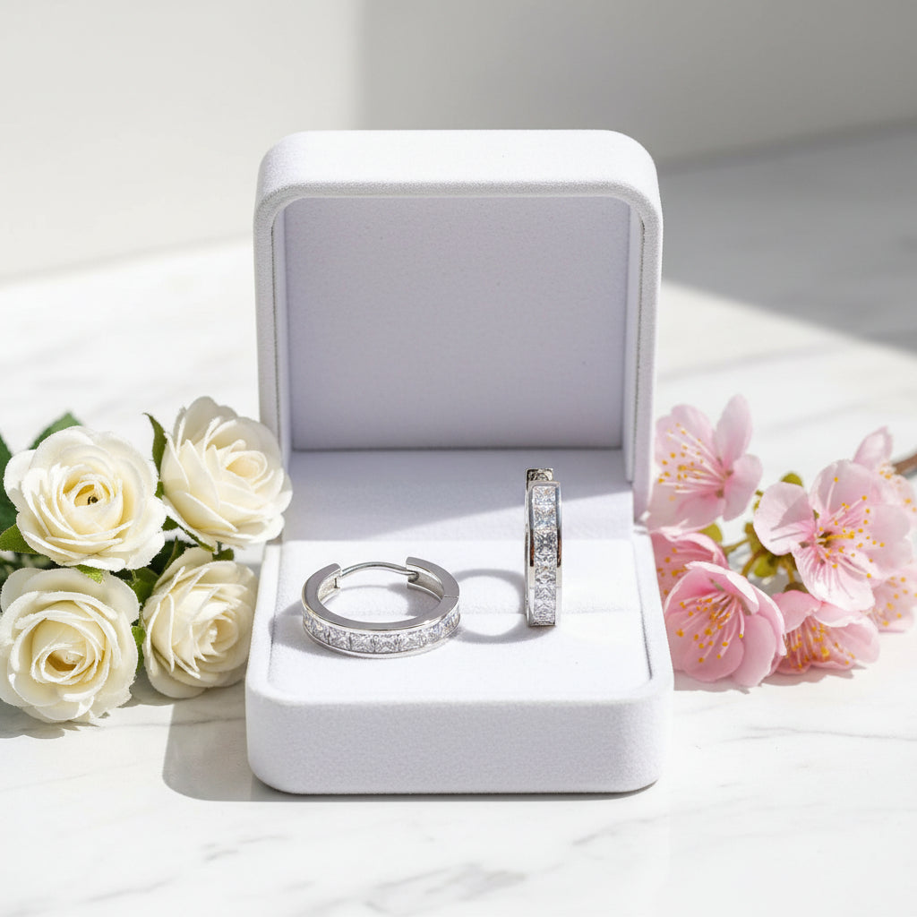 Modern Hoop Natural Zircon Gemstone Earrings set in 18K Gold Plated 925 Sterling Silver