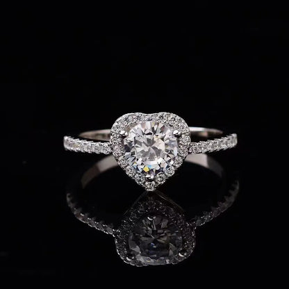 European Diamond Heart 1 Carat Moissanite Ring set in Platinum Plated 925 Silver (GRA) Capella Jewellery