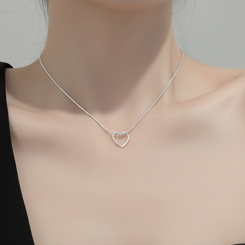 European Silver Heart Design Necklace Set in 18K White Gold plated 925 Sterling Silver