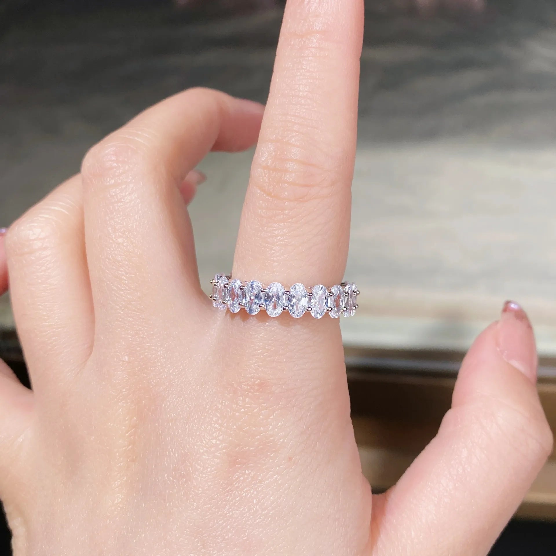 European Dove Egg Inspired Ring 18 High Carbon Diamonds set in Platinum 925 Sterling Silver
