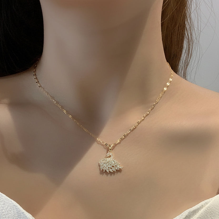 Luxury Swan Motif Inlaid Natural Zircon Gemstone Pendant set in 18K Gold Plating Necklace Capella Jewellery