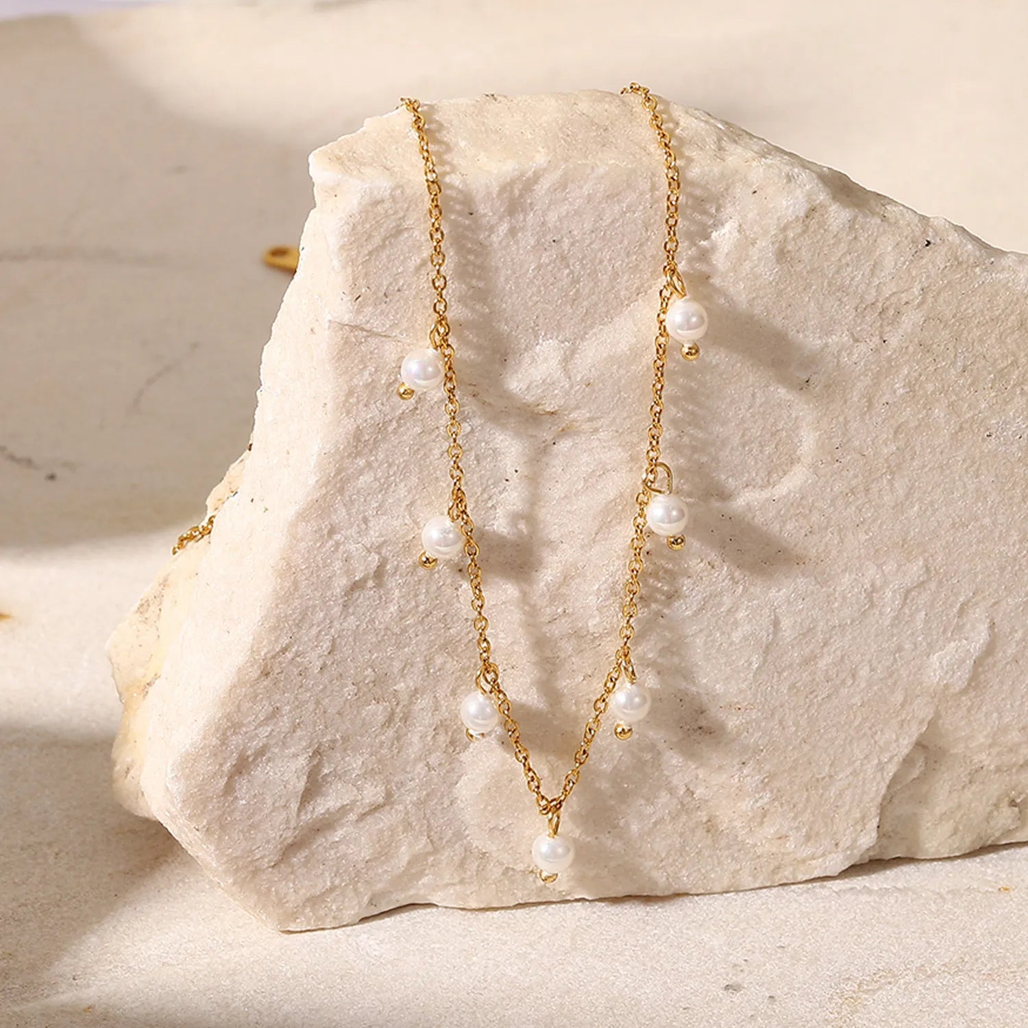 Italian Design Elegant Style Fresh Pearl Tassel Necklace set in 18K Gold Plating
