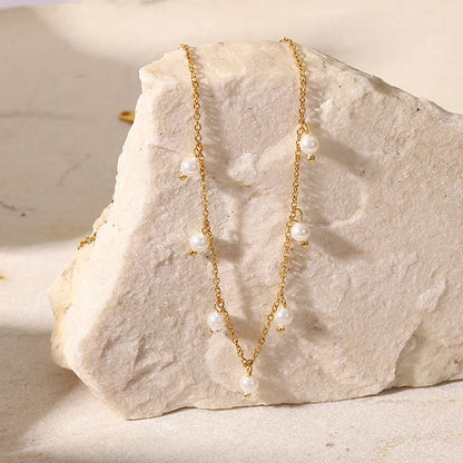 Elegant Italian Design Imitation Pearl Tassel Necklace set in 18K Gold Plating Capella Jewellery