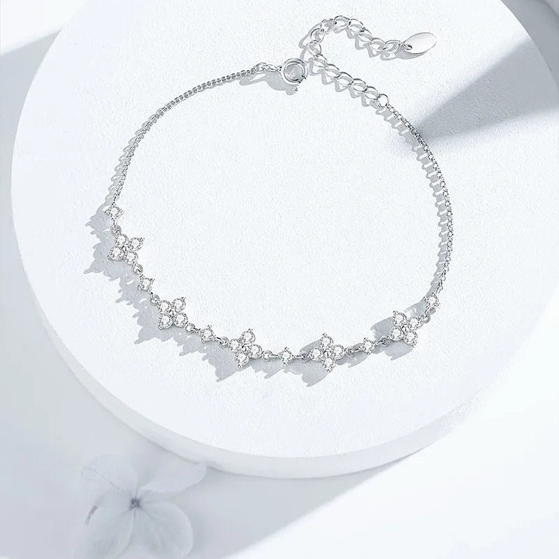 French Five Flower Natural Zircon Gemstone Bracelet set in 18K White Gold Plated 925 Silver Capella Jewellery
