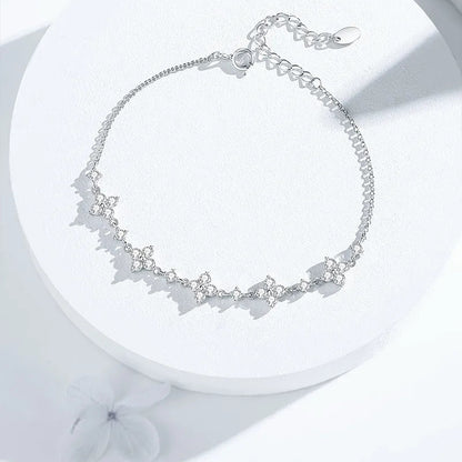 French Five Flower Natural Zircon Gemstone Bracelet set in 18K White Gold Plated 925 Silver Capella Jewellery