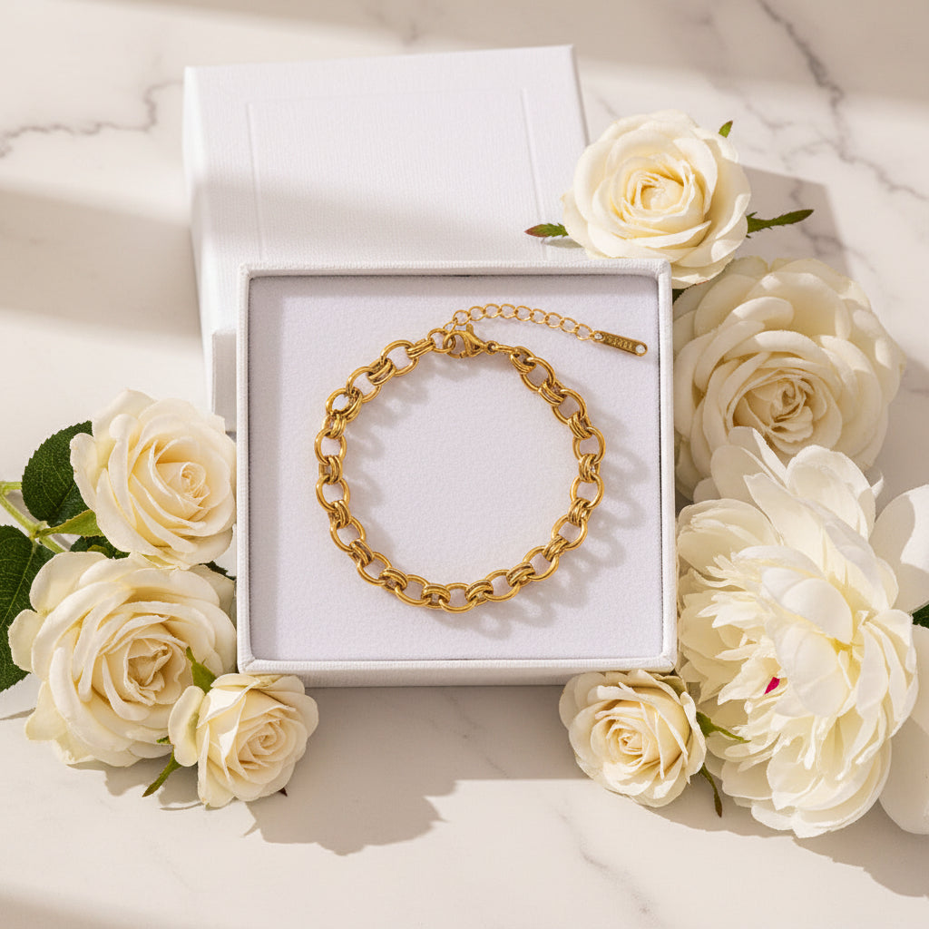 Modern European Geometric Chain INS-Style Necklace and Bracelet set in 18K Gold Plating Capella Jewellery