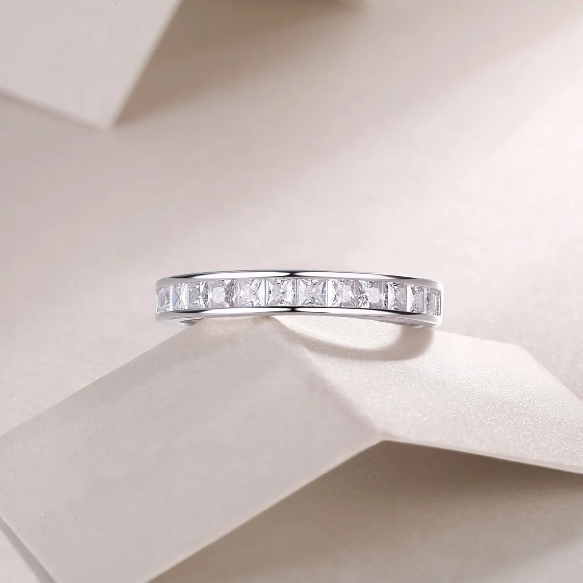 Modern Italian Pave 0.5 Carat Moissanite Diamond Ring set in 18K White Gold Plated 925 Silver (GRA)