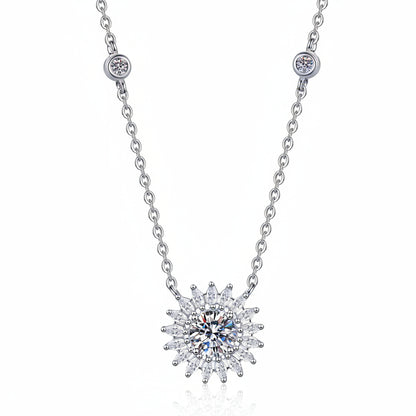 Van Gogh Sunflower 1 Carat Moissanite Pendant set in Platinum Plated 925 Silver (GRA) Capella Jewellery